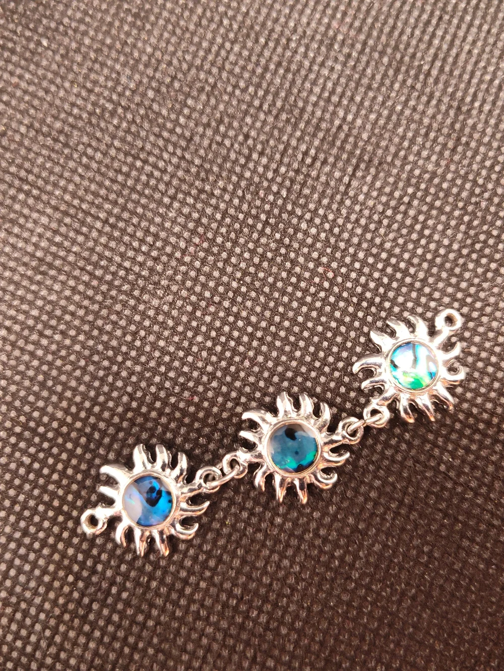 Silver Sunburst Bracelet Connector with Blue and Teal Inlay